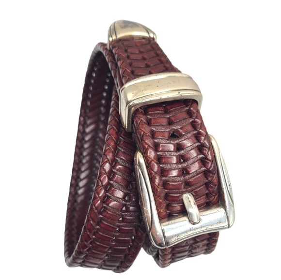 Bill Adler Studio Brown Genuine Leather Belt Woven Braid Silver Hardware Men 36 - Picture 12 of 14